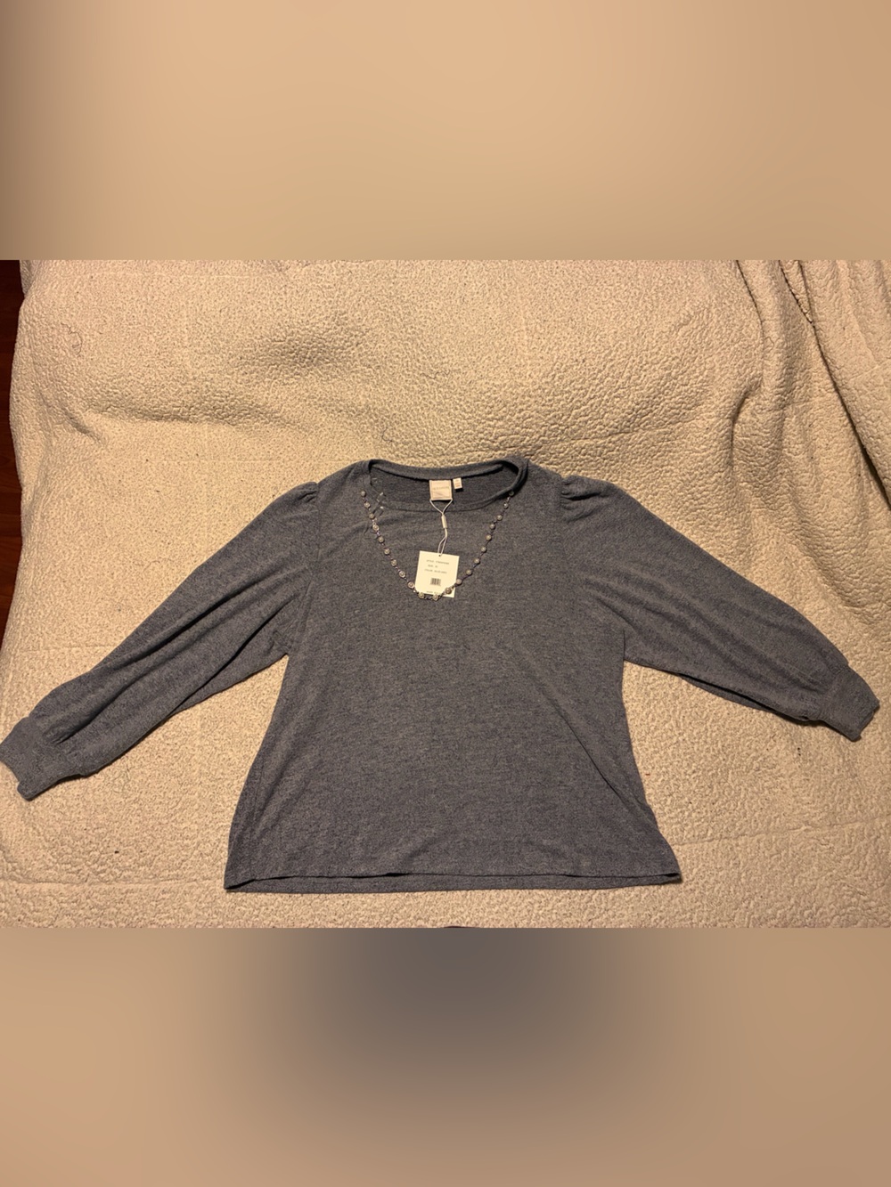 Zac & Rachel Soft Long-Sleeve Knit Top with faux pearl embellishment, size 1X,